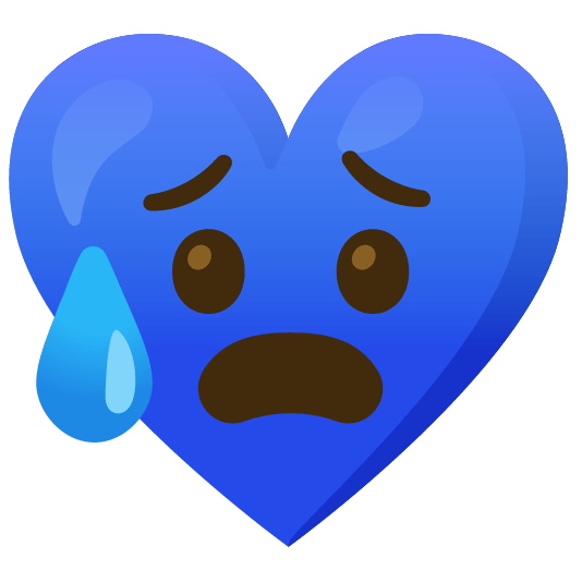 Blue heart and Anxious face with sweat