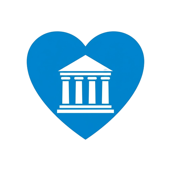 Blue heart and Classical building