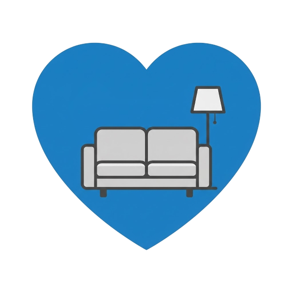 Blue heart and Couch and lamp