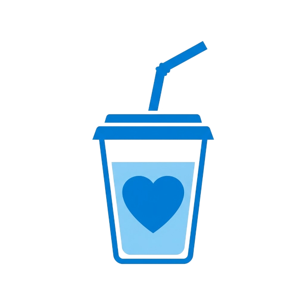 Blue heart and Cup with straw