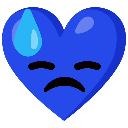 Blue heart and Downcast face with sweat