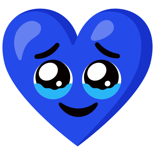 Blue heart and Face holding back tears