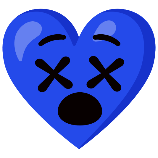 Blue heart and Face with crossed-out eyes