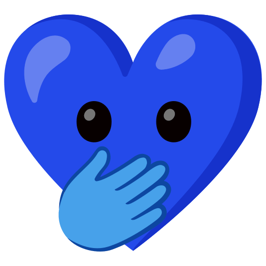 Blue heart and Face with open eyes and hand over mouth