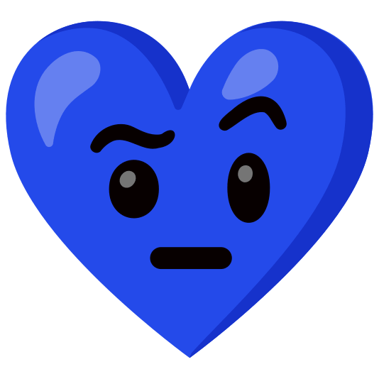 Blue heart and Face with raised eyebrow