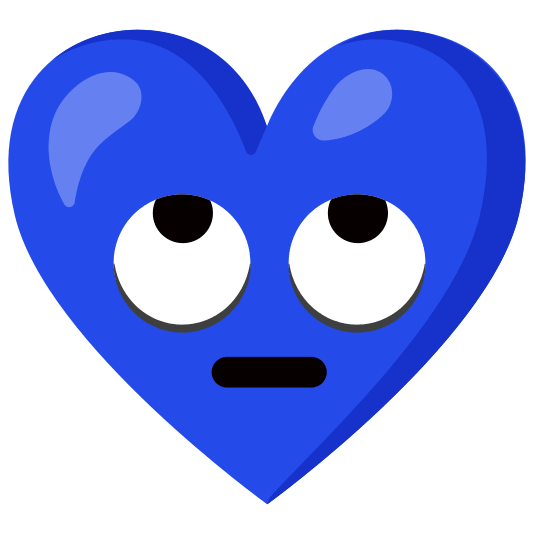 Blue heart and Face with rolling eyes