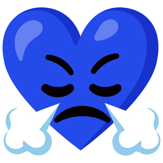 Blue heart and Face with steam from nose