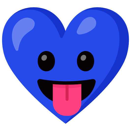 Blue heart and Face with tongue