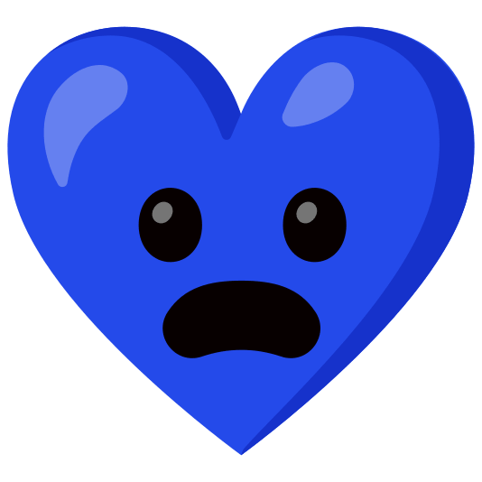 Blue heart and Frowning face with open mouth