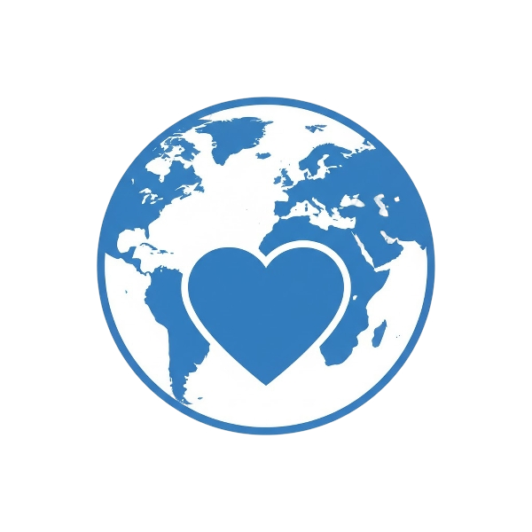 Blue heart and Globe showing Europe-Africa
