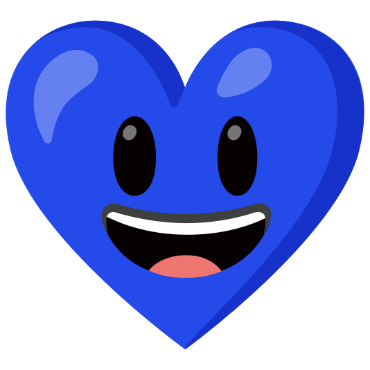 Blue heart and Grinning face with big eyes