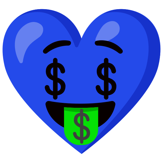 Blue heart and Money-mouth face