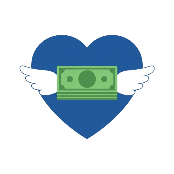 Blue heart and Money with wings