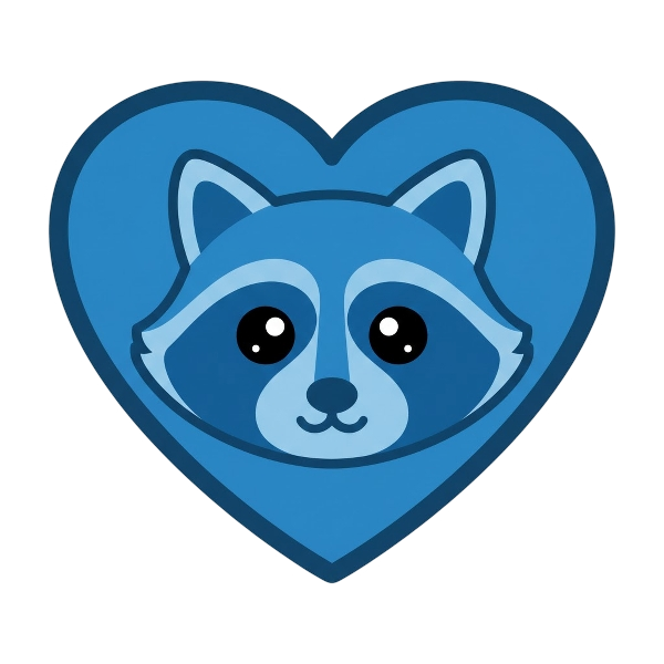 Blue heart and Raccoon