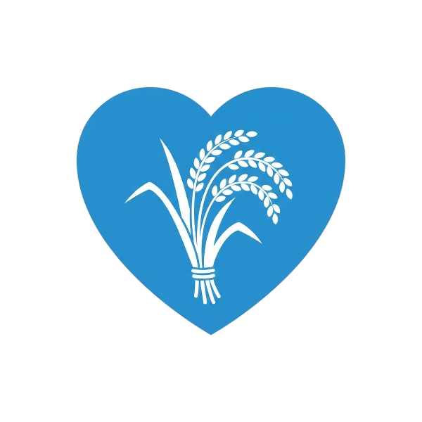 Blue heart and Sheaf of rice
