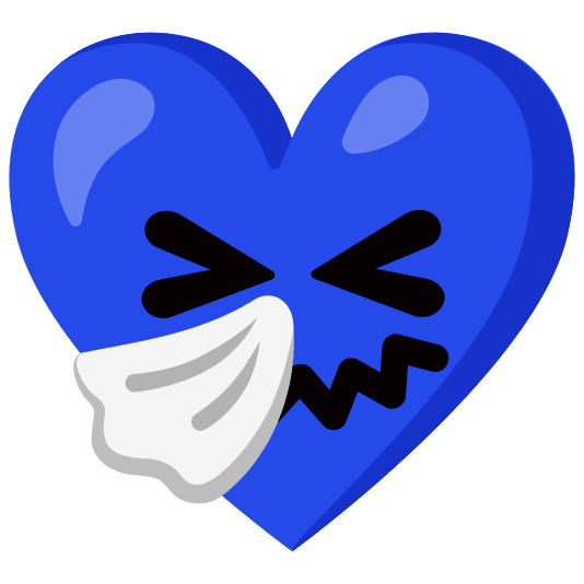 Blue heart and Sneezing face