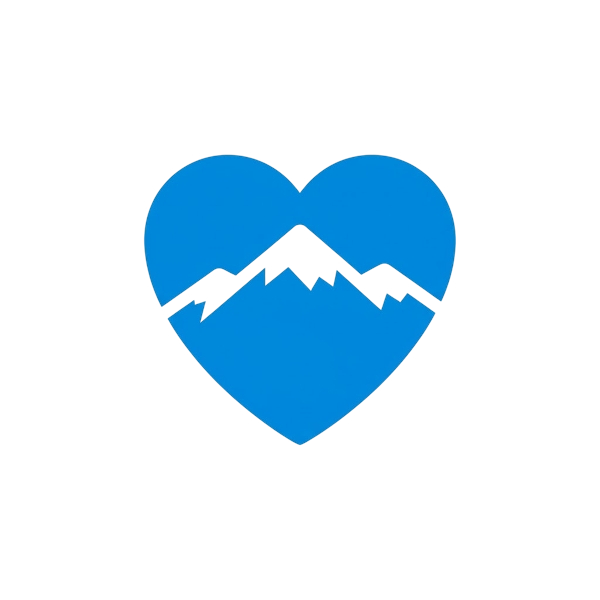 Blue heart and Snow-capped mountain