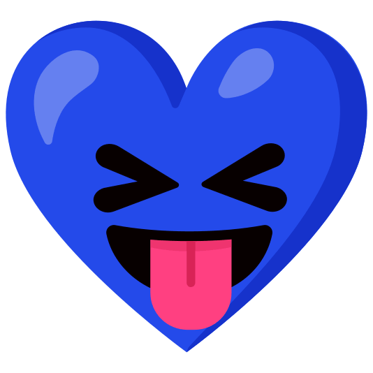 Blue heart and Squinting face with tongue