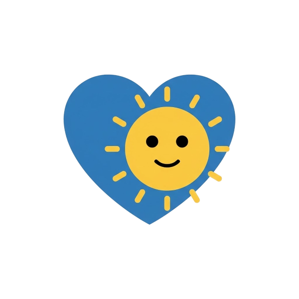 Blue heart and Sun with face