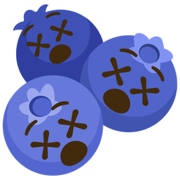 blueberries and face with crossed-out eyes