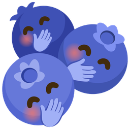 blueberries and face with hand over mouth