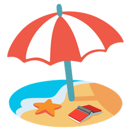 books and beach with umbrella