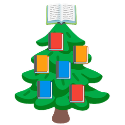 books and evergreen tree