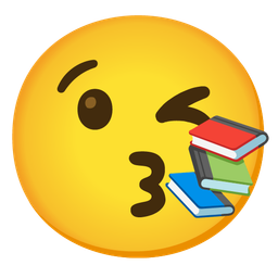 Books and Face blowing a kiss