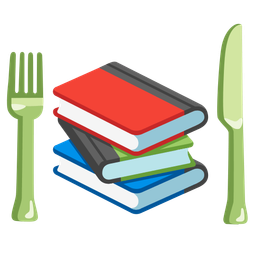 books and fork and knife with plate