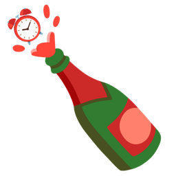 Bottle with popping cork and Alarm clock