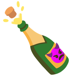 Bottle with popping cork and Angry face with horns