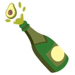Bottle with popping cork and Avocado