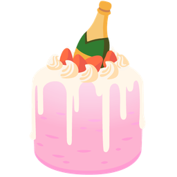 Bottle with popping cork and Birthday cake