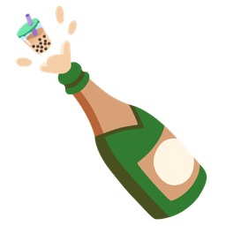 Bottle with popping cork and Bubble tea