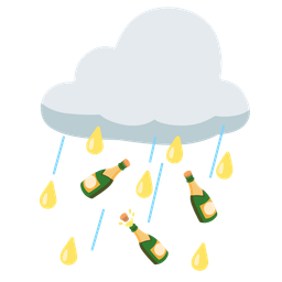 Bottle with popping cork and Cloud with rain