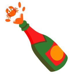 Bottle with popping cork and Crab