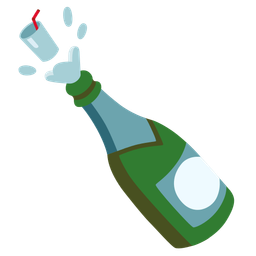 Bottle with popping cork and Cup with straw