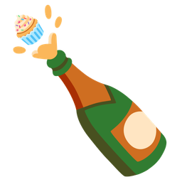 Bottle with popping cork and Cupcake
