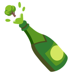 Bottle with popping cork and Deciduous tree