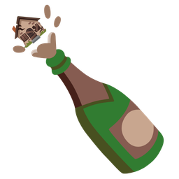 Bottle with popping cork and Derelict house