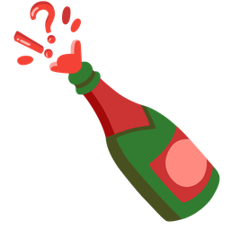 Bottle with popping cork and Exclamation question mark