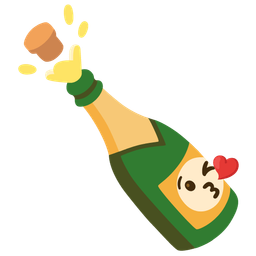 Bottle with popping cork and Face blowing a kiss