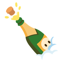 Bottle with popping cork and Face in clouds