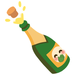 Bottle with popping cork and Face with hand over mouth