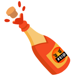 Bottle with popping cork and Face with symbols on mouth