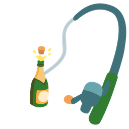 Bottle with popping cork and Fishing pole