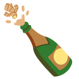 Bottle with popping cork and Ginger root