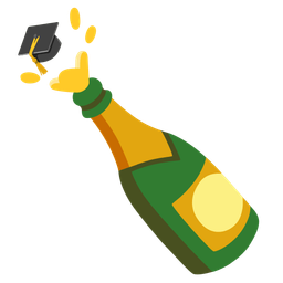 Bottle with popping cork and Graduation cap