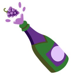 Bottle with popping cork and Grapes