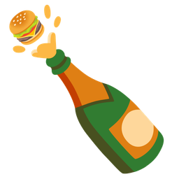 Bottle with popping cork and Hamburger